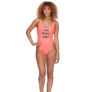 NWT Eidon Surf "Live, Travel, Surf"  blush peach one piece swimsuit, L